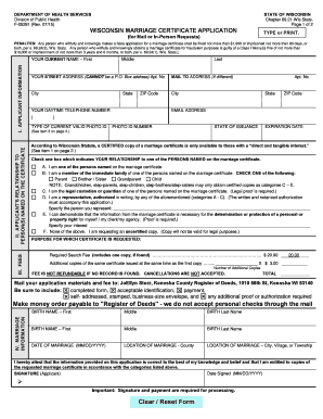 Wisconsin Marriage Certificate Application