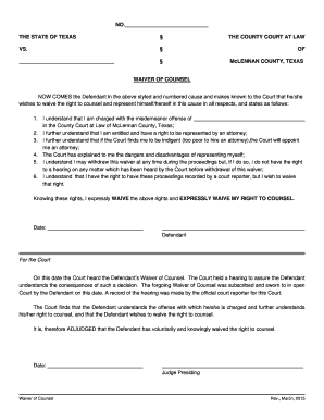 Texas Waiver of Counsel Form