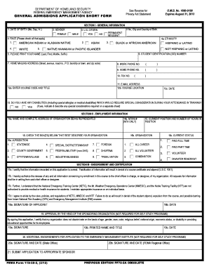 FEMA General Admissions Application Short Form