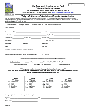 Utah Weights & Measures Establishment Registration Application