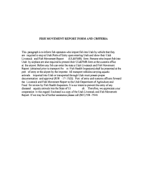 Utah Livestock and Fish Movement Report Form