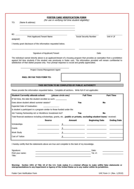 Foster Care Verification Form