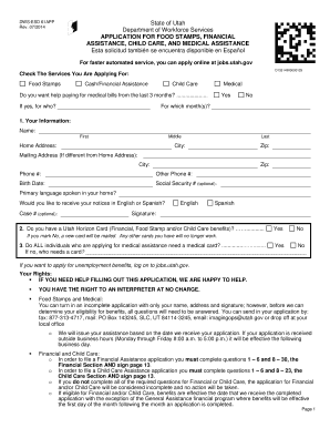 Utah Application for Food Stamps, Financial Assistance, Child Care, and Medical Assistance