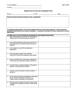 SpEd 16 Manifestation Determination Form