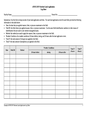 AFO/CAFO Nutrient Land Application Log Sheet