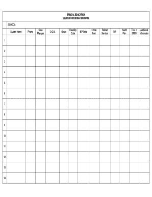 Special Education Student Information Form