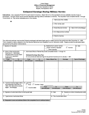 Estimated Earnings During Military Service Form