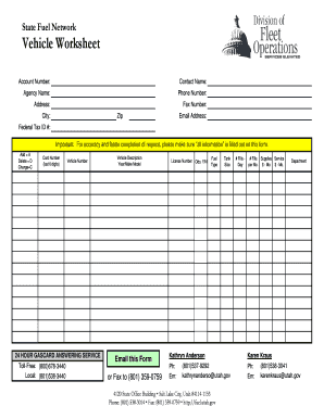 State Fuel Network Vehicle Worksheet