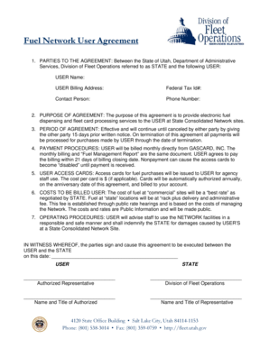 Utah State Fuel Network User Agreement