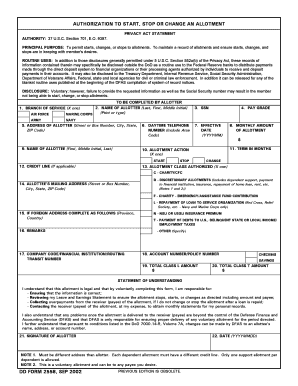 Authorization to Start, Stop or Change an Allotment
