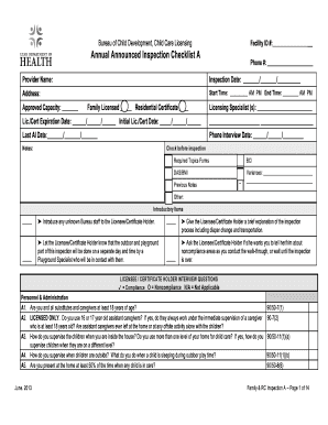 Utah Child Care Licensing Annual Inspection Checklist