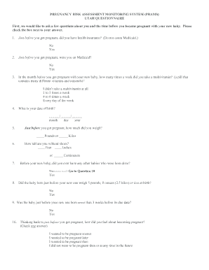 Utah Pregnancy Risk Assessment Monitoring System Form