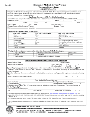 Form 350 Emergency Medical Service Provider Exposure Report