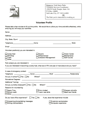 Utah State Parks Volunteer Application Form