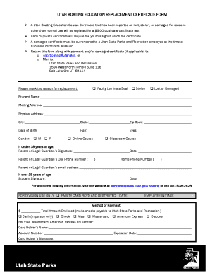 Utah Boating Education Replacement Certificate Form