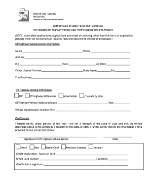 Utah Non-Resident Off Highway Vehicle Permit Application