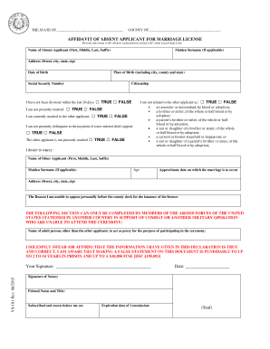Affidavit of Absent Applicant for Marriage License