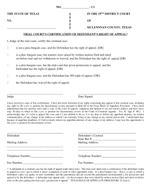 Texas Criminal Appeal Certification Form
