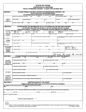 Texas Certificate of Adoption