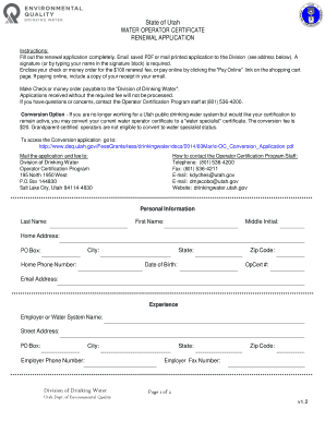 Utah Water Operator Certificate Renewal Application
