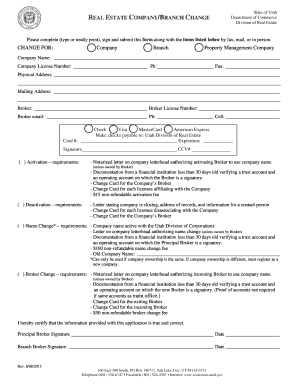 Utah Real Estate Company/Branch Change Form