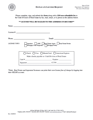 Utah Duplicate License Request Form