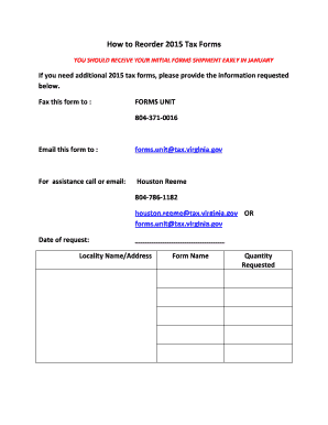 2015 Virginia Tax Form Reorder Request