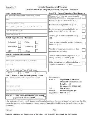 Virginia Nonresident Real Property Exemption Certificate