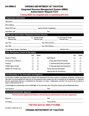 Virginia IRMS Authorization Request Form