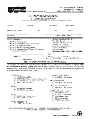 Defensive Driving Course Registration Form