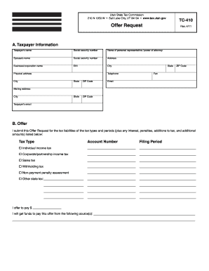 Utah State Tax Offer Request Form TC-410