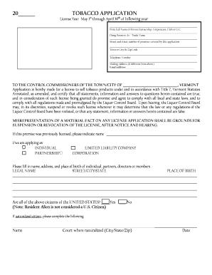 Vermont Tobacco License Application