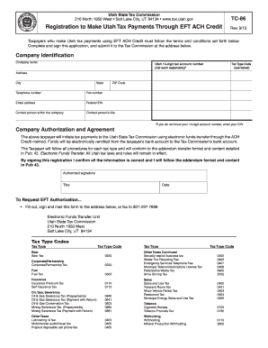 Utah EFT ACH Credit Registration