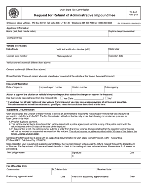 Utah Administrative Impound Fee Refund Request