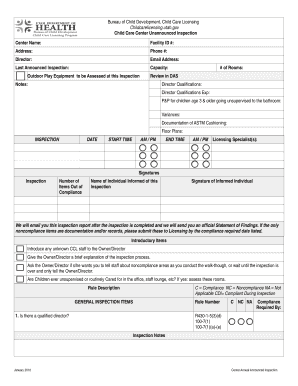 Utah Child Care Center Inspection Form