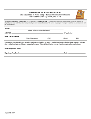 Utah Third Party Release Form