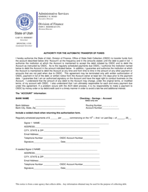 Utah Debt Payment Authorization Form