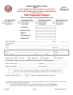 Vermont Fire Safety TQP Inspection Report