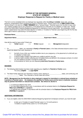 Vermont Employer Response to Family or Medical Leave Request
