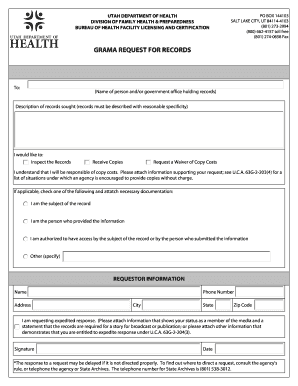Utah GRAMA Request for Records