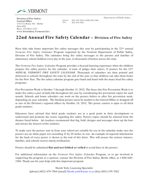 22nd Annual Vermont Fire Safety Calendar Program