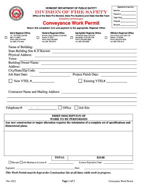 Vermont Conveyance Work Permit
