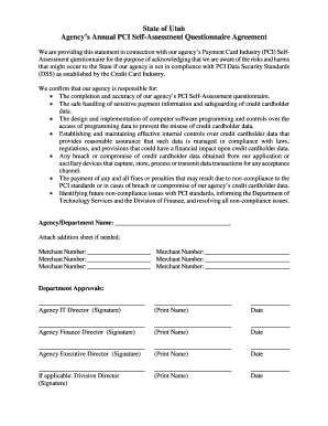 Utah PCI Self-Assessment Questionnaire Agreement