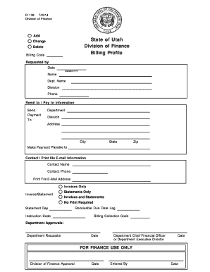 Utah Billing Code Change Form