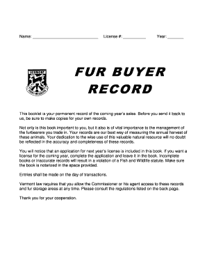 Vermont Fur Buyer Record