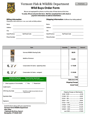 Vermont Fish & Wildlife Order Form