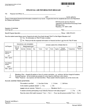 Vermont Financial Aid Information Release
