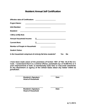 Resident Annual Self Certification