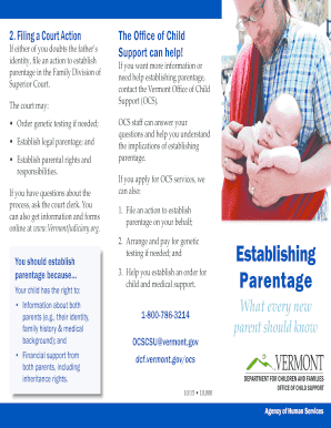 Vermont Voluntary Acknowledgment of Parentage Form