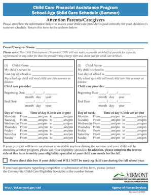 Child Care Financial Assistance Program Schedule Form